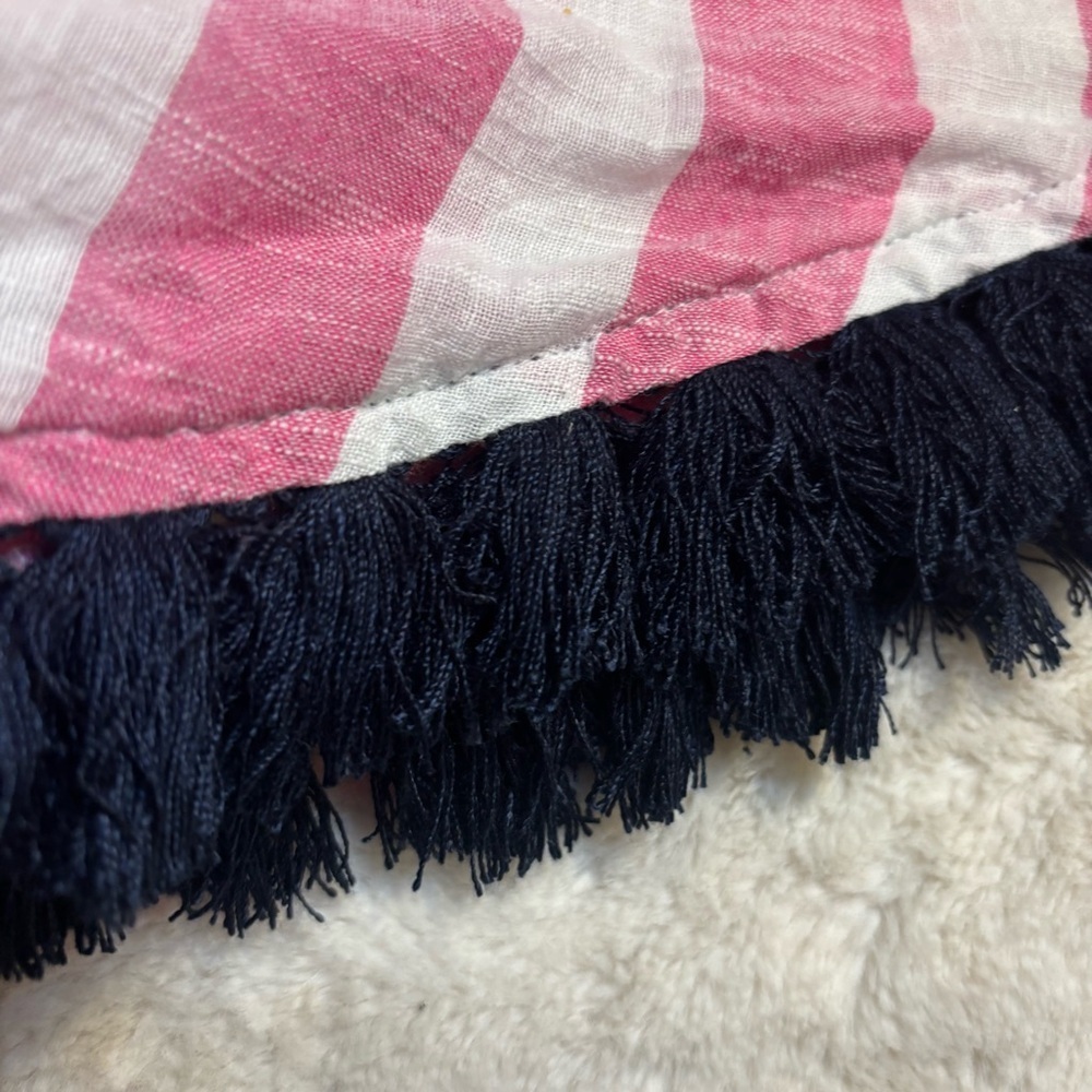 Mud Pie Coverup Pink White Striped Black Fringe Beach Swim Poncho Cotton - Picture 11 of 16